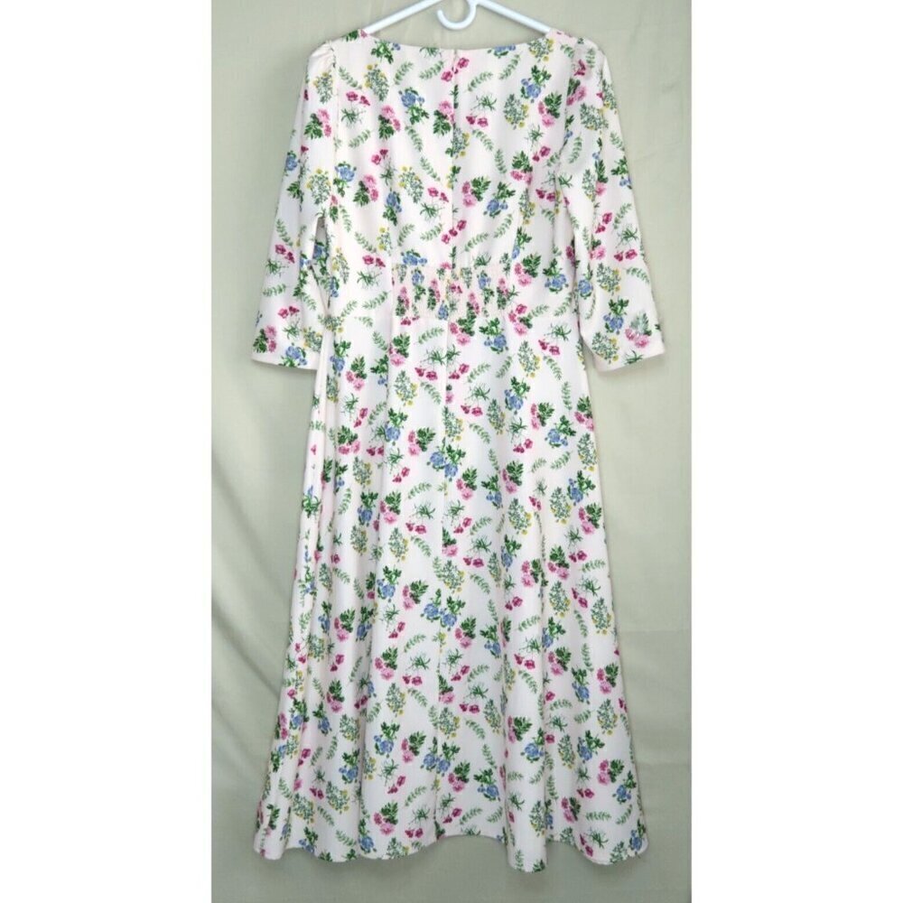 Alexia Admor White Floral Smocked Long Sleeve Midi Dress Stretch Size 10 - Picture 6 of 10